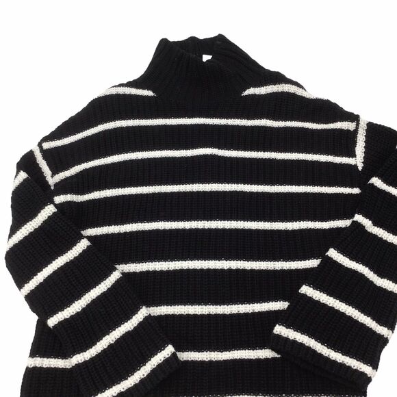 Caslon Women’s Small Black White Chunky Turtleneck Pullover Striped Sweater - Picture 5 of 13